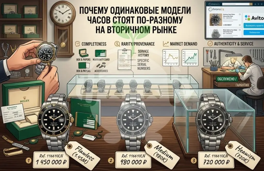 Почему одинаковые модели часов стоят по-разному на вторичном рынке1